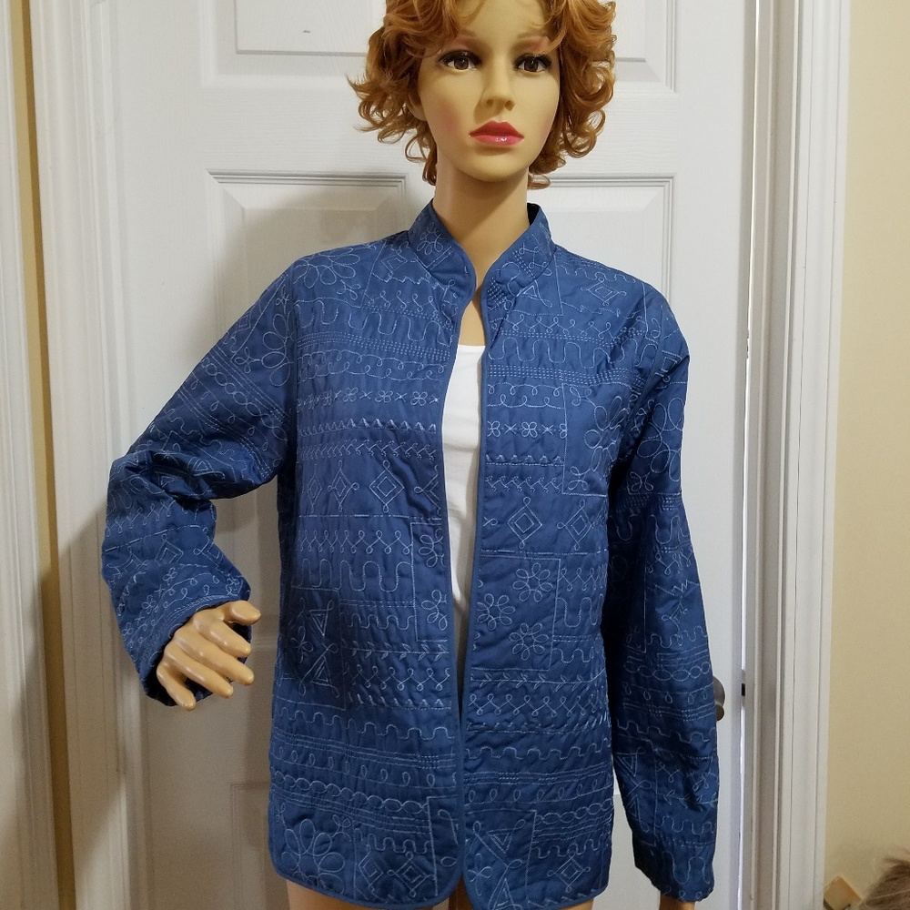 Blue with white stitch jacket. Worn a few times.